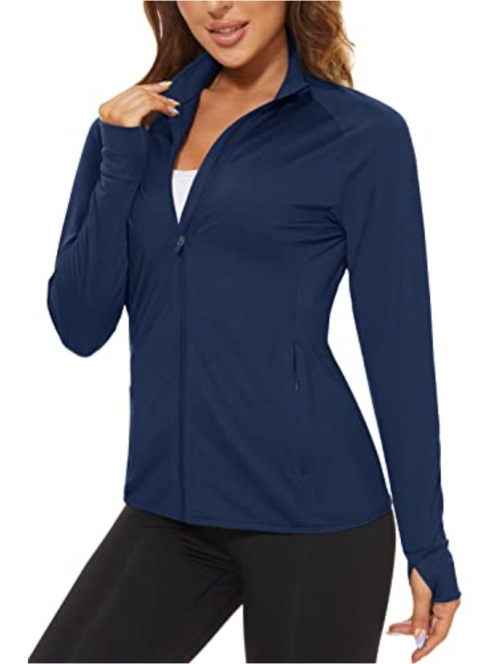 UPF 50+ Full Zip Athletic Jacket with Thumb Holes 85% Polyester 15% Spandex